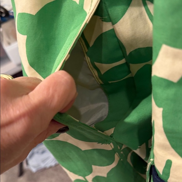 Boden Apple Print Rain Coat Cotton Hooded Green White Size 14 - Picture 6 of 14